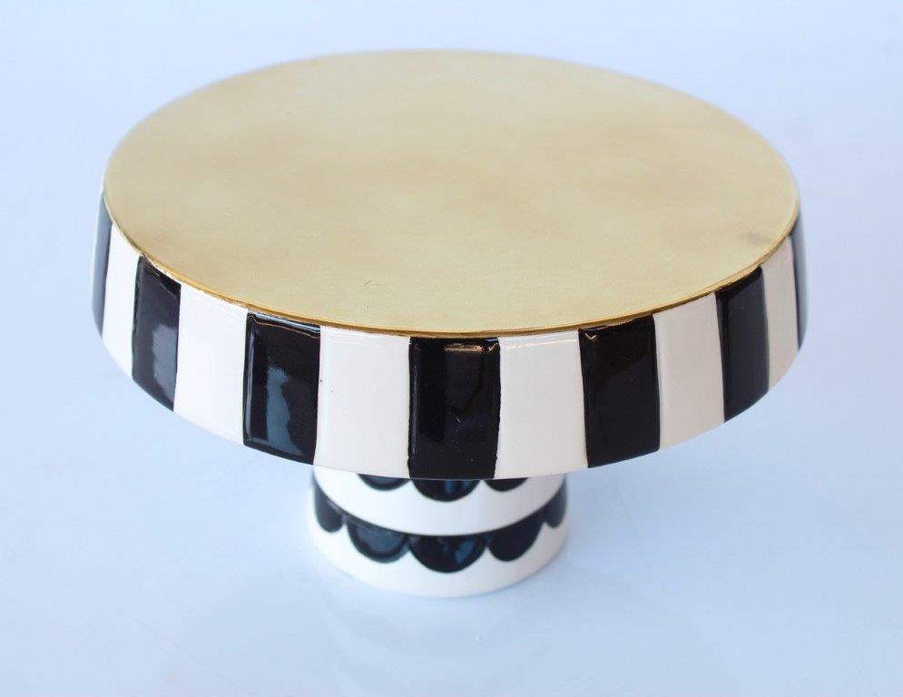 Medium Black & White Cake Stand Stripe Edge